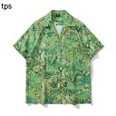 レトロ 総柄 半袖シャツ アロハシャツ メンズ レディース カジュアル トップス 肌着 ブラウス 開襟 日焼け止め 汗染み防止 ゆる ルーズ ビーチ風 アロハ 熱帯風 爽やか サラサラ オシャレ