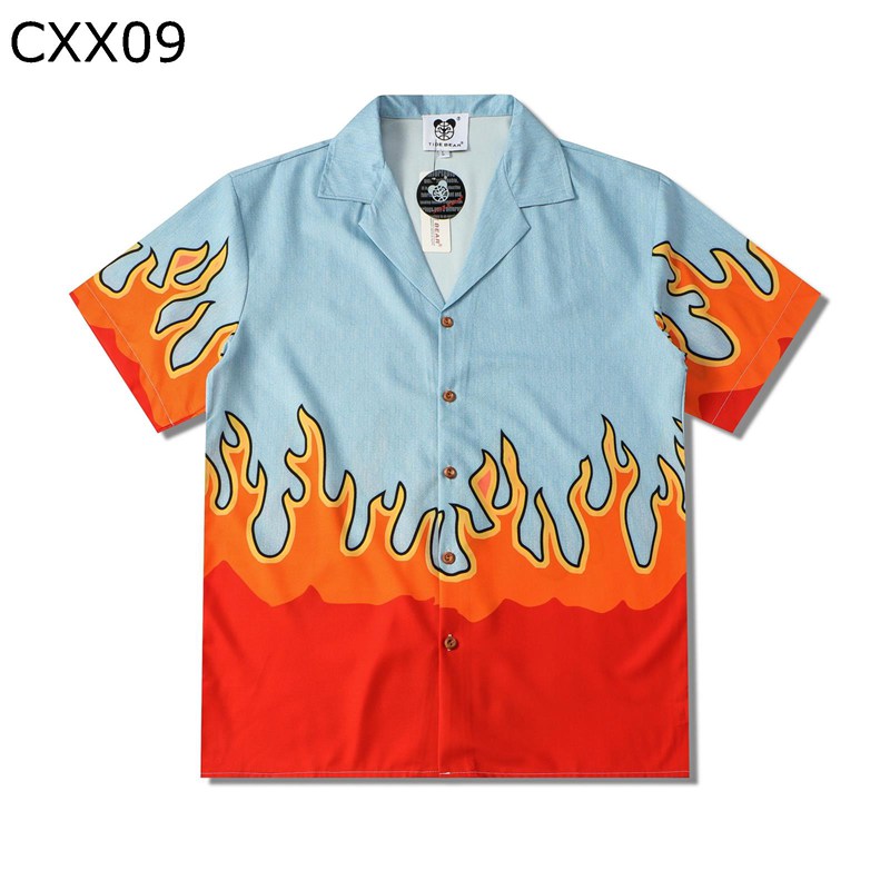 アロハシャツ メンズ 火柄 半袖シャツ トップス カジュアル 前開き 涼感 オーバーサイズ ロカビリー ハ..