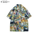 半袖シャツ 総柄 プリント メンズ アロハシャツ カジュアル トップス 肌着 ブラウス 開襟 形態安定 防皺 ゆる ルーズ ビーチ風 トロピカル アロハ 浜辺 ...