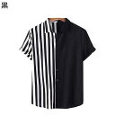 シャツ メンズ 半袖 ボタンダウン ストライプ柄 ビーチシャツ 夏服 立襟 ルーズ 大きいサイズ パッチワーク 四節着用 清潔感 薄手 軽量 日焼け止め 復古 肌触り 海水浴 花見 吸汗透湿 ストリート クール