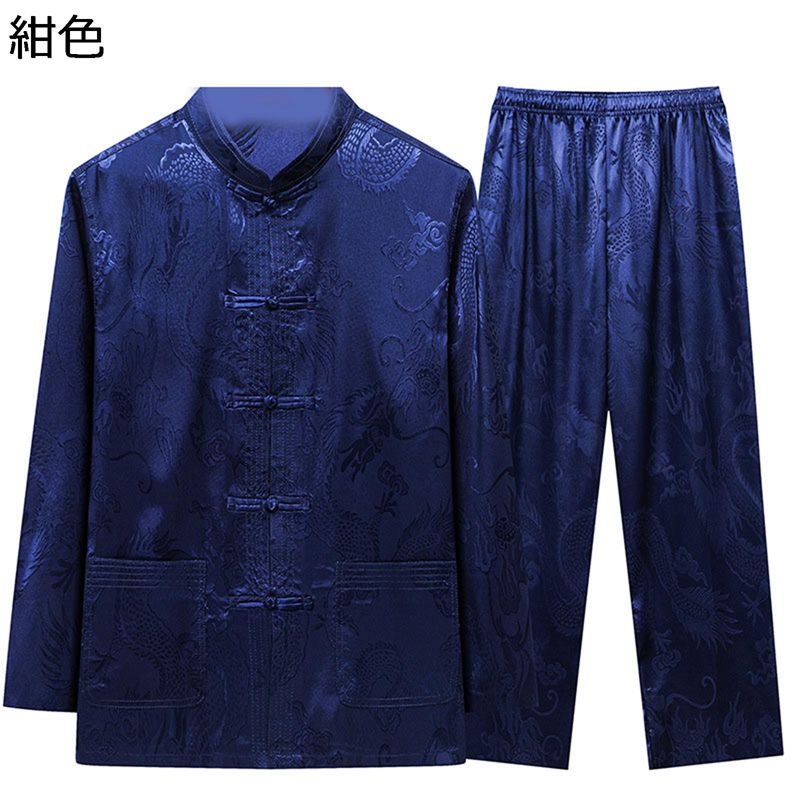 太極拳服 唐装 チャイナシャツ 上下セット 龍柄 プリント 漢服 カジュアル 大きいサイズ チャイナボタン 伝統服 武術シャツ チャイナ風 春夏 大人 デイリー 普段着 スポーツ