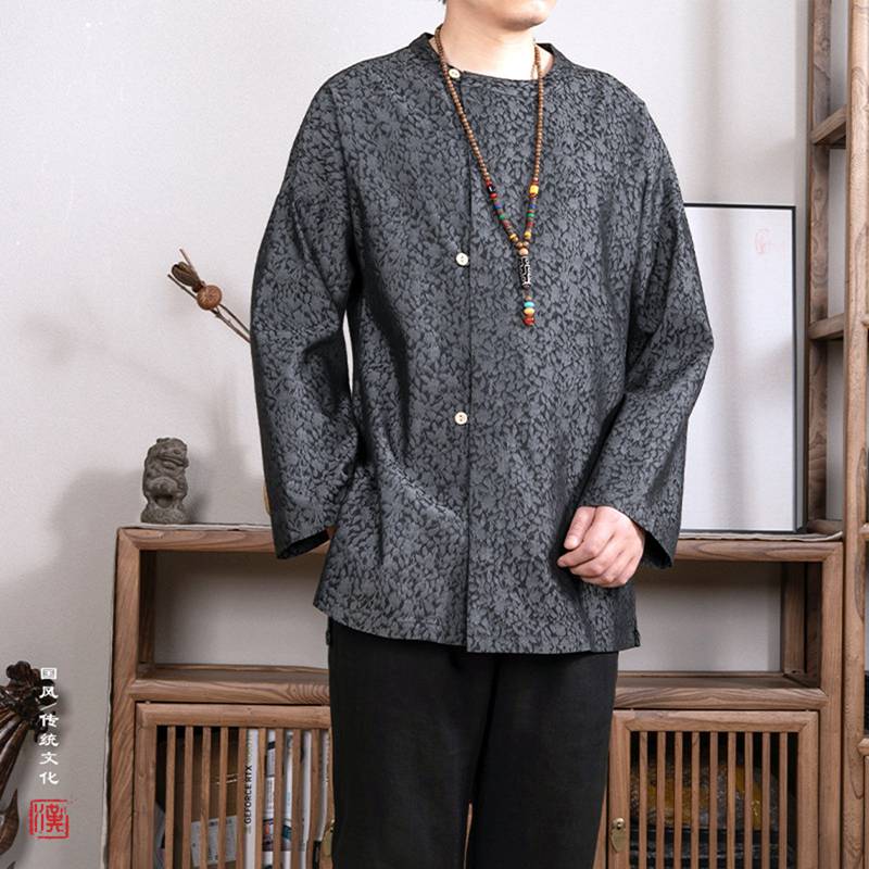 唐装 漢服 メンズ 長袖シャツ 丸首 大きいサイズ チャイナ風 チャイナシャツ 上着 ファッション ジャカード ゆったり ヴィンテージ カジュアル 普段着 お出掛け プレゼント 大人