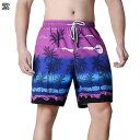 サーフパンツ メンズ 水着 ショーツ ココヤシ柄 総柄 海水パンツ 通気速乾性 夏服 水陸両用 ボードショーツ 海パン ハワイアン ビーチウェア ウエスト調節可能 サイドポケット 半ズボン 散歩 サーフィン