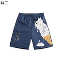 海水パンツ サーフパンツ メンズ 猫柄 ねこ 水着 水陸両用 短パン ショーツ インナー付き ビーチウェア 吸汗速乾 柔らかい 爽やか ウエストゴムひも付き 半ズボン 夏 薄い 接触冷感 海水浴 ハワイー
