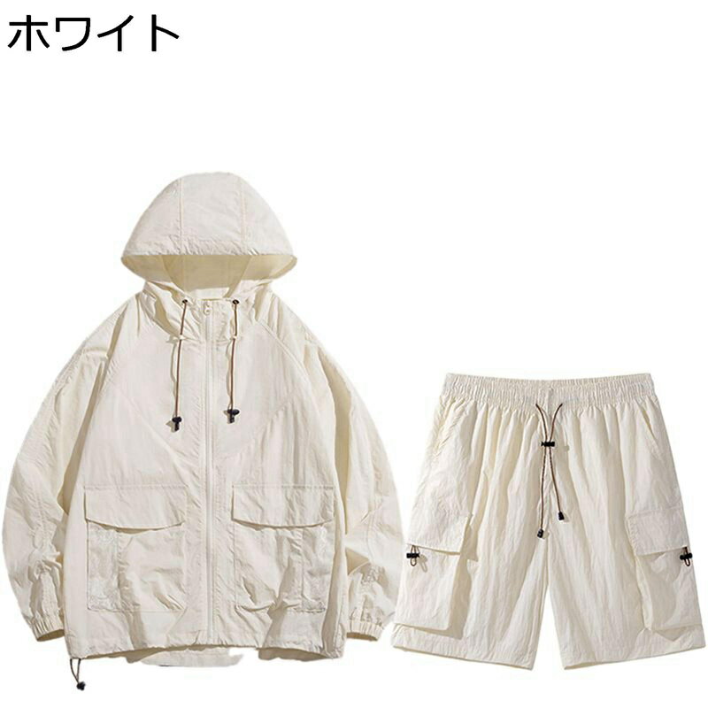 上下セット ラッシュガード メンズ 紫外線防止ジャケット サマーコート フード付き 透け感 冷感 汗