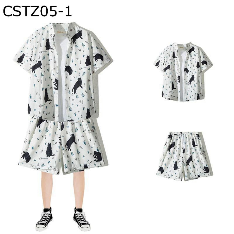 夏 セットアップ アロハシャツ カジュアル メンズ 軽量 通気性 柄付き 半袖シャツ+ショートパンツ 2点セット 日焼け止め 旅行 ビーチウェア リゾート おし...