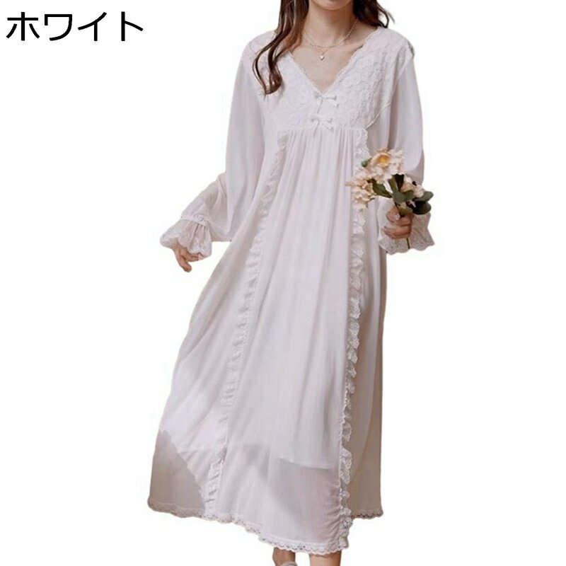 春夏 ネグリジェ 長袖 4XL レース付き 部屋着 ルームワンピース 寝巻き 大きいサイズ ルームウェア パ..