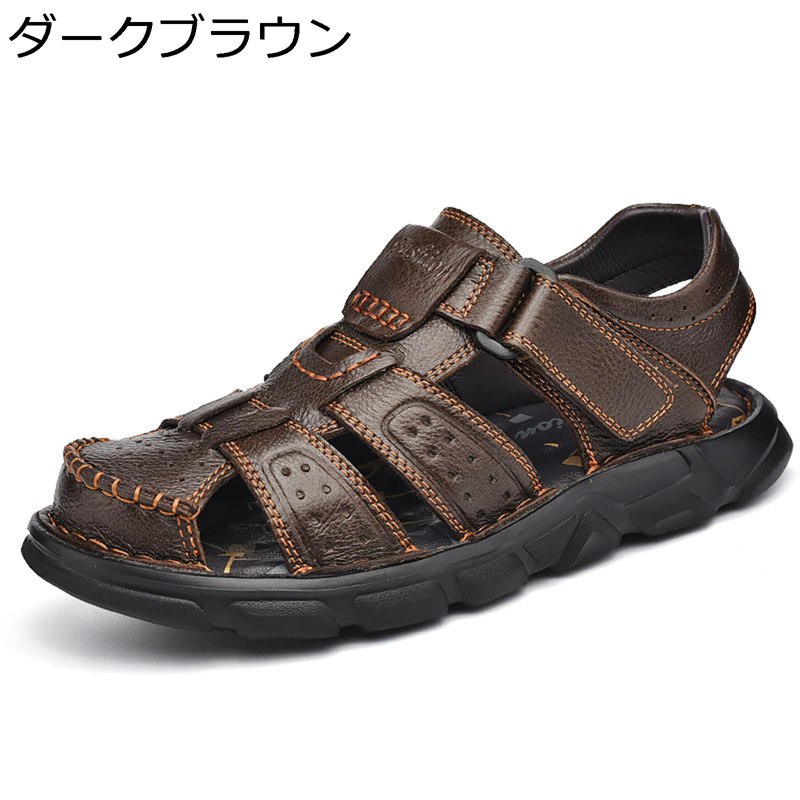 メンズ 牛革サンダル アウトドア シニア ビーチサンダル 夏 カジュアル 歩きやすい 快適 通気性 耐磨耗 マジックテープ 滑らない 運転靴 シューズ おおきいサイズ