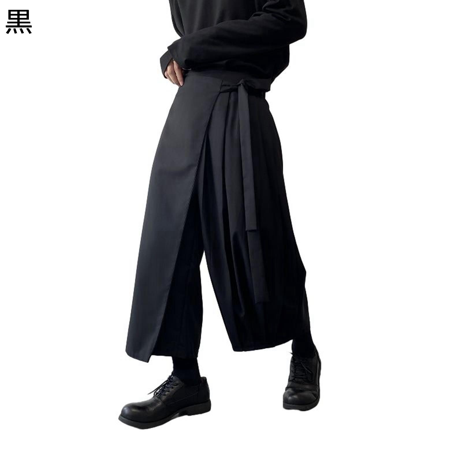 ワイドパンツ 袴パン サルエルパンツ メンズ ダーク系 パッチワーク 暗黒 純色 ガチョウパンツ ア