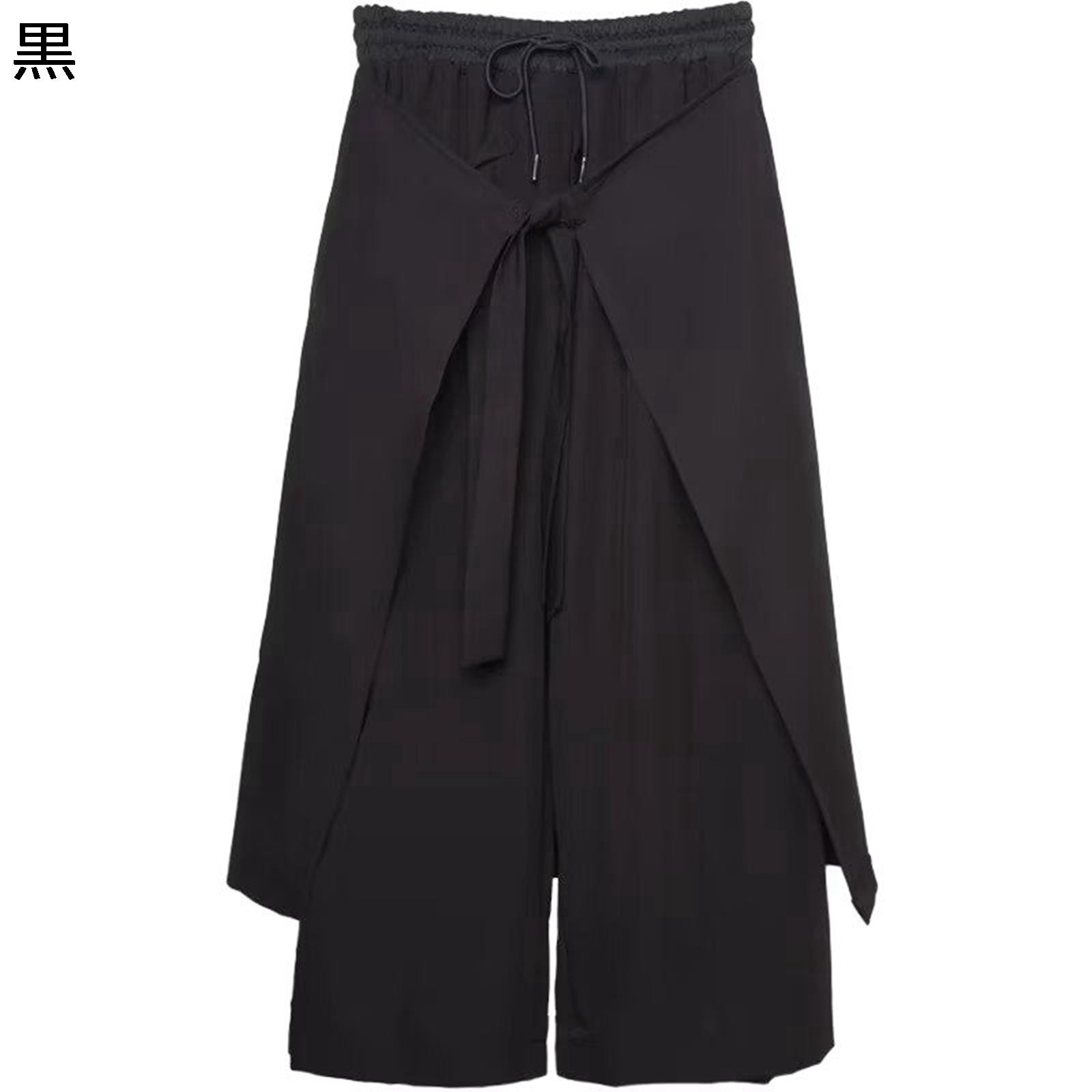メンズ サルエルパンツ 袴 ワイドパンツ ゆったり レイヤード ガチョウパン アシンメトリー デザイ