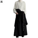 袴パンツ メンズ ワイドボトムズ 変形 サルエルパン ガチョウパンツ ロング丈 ダーク系 ユニセックス 四季 リラックス 闇系 個性的 病み系 無地 薄手 ダンス服 原宿 お出かけ 街着 (飾り縄なし)
