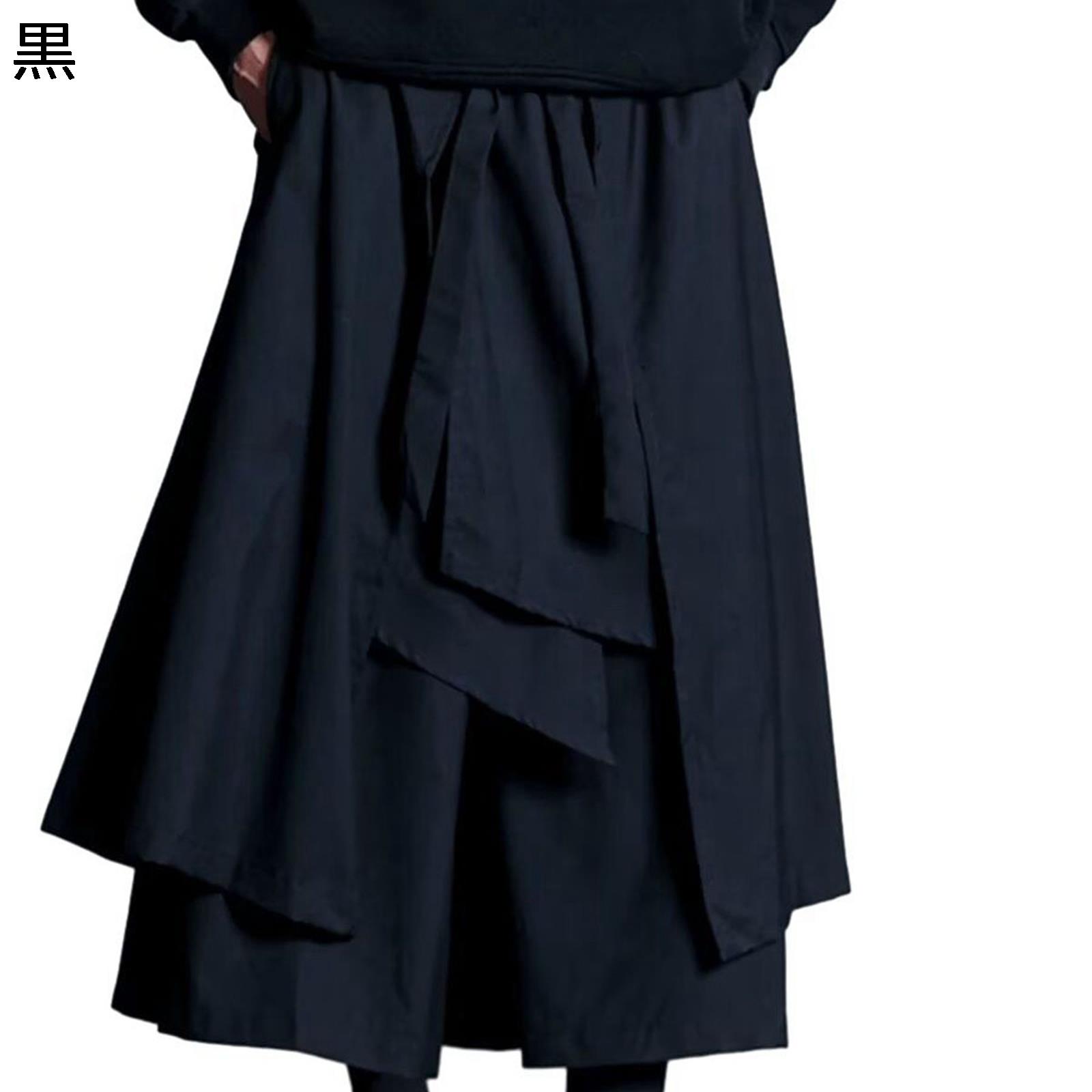 メンズ 袴 ワイドパンツ サルエルパンツ レイヤード ビッグシルエット スカパン アシンメトリー デ