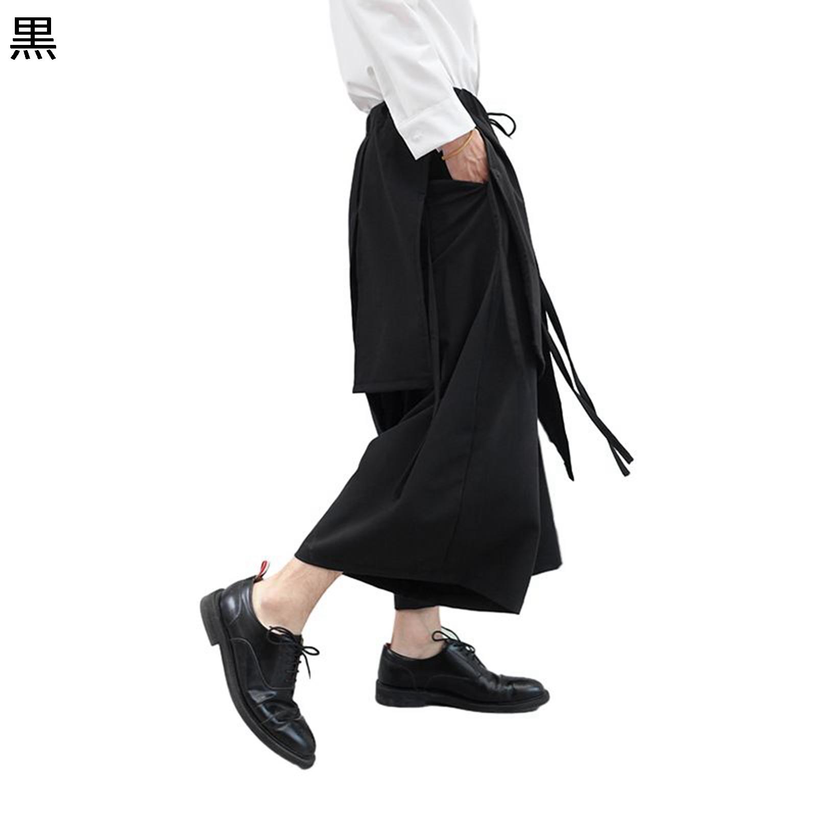 袴 サルエルパンツ メンズ ワイドパンツ ルーズ ガチョウパン 重ね着 アシンメトリー デザイン性 