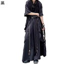 メンズ サルエルパンツ 変形パンツ ワイドボトムズ レイヤード 原宿 ゆったり ロング丈 ユニセックス 春夏秋 ダーク系 スカパン ガチョウぱんつ 甘めのコーデ ベーシック オシャレ ヨガ ブラック