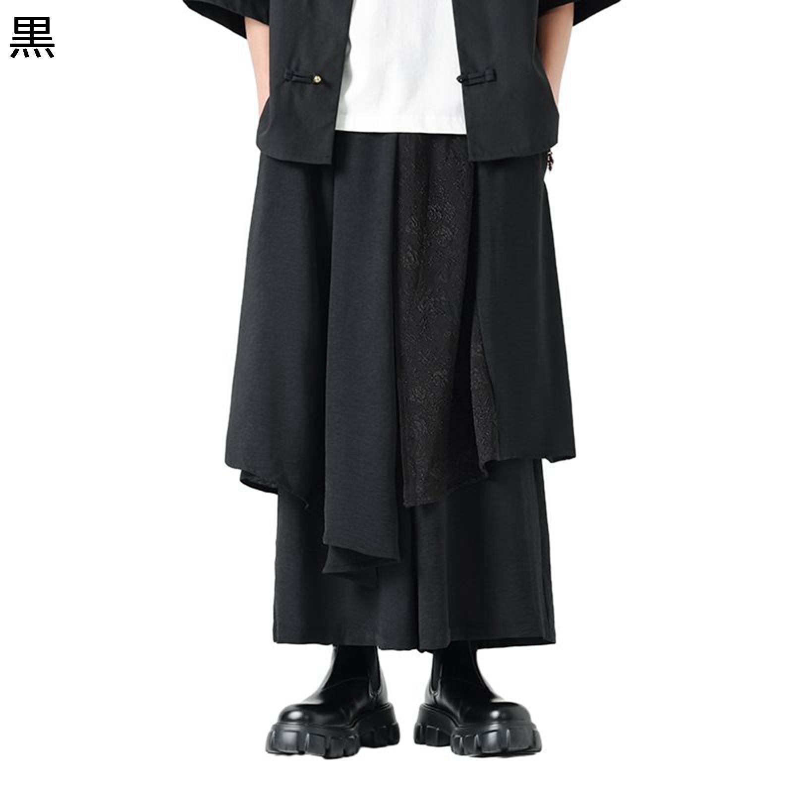 メンズ サルエルパンツ 袴 ワイドパンツ ルーズシルエット 重ね着 ガチョウパン アシンメトリー デ