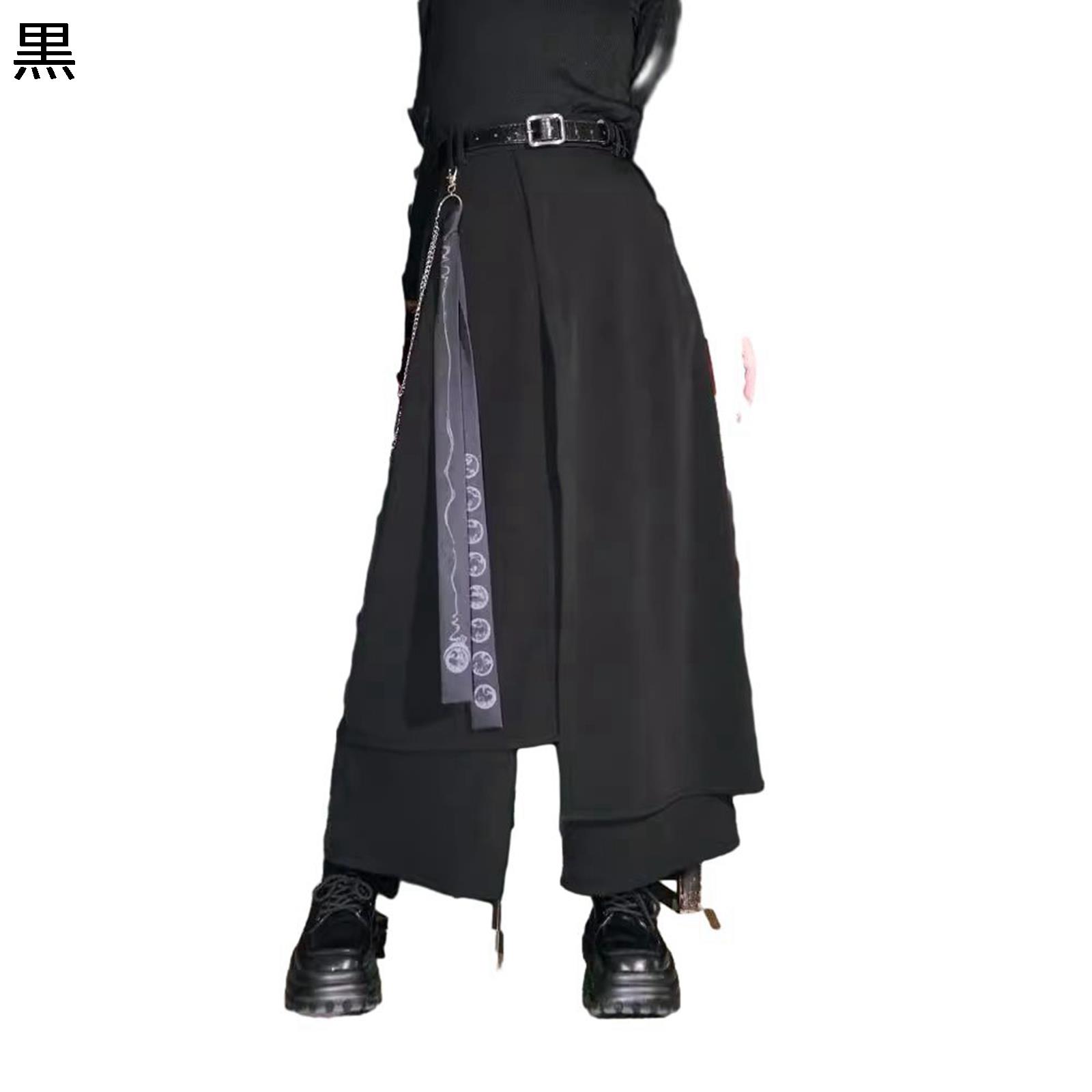 袴パンツ サルエルパンツ メンズ クール系 ビッグシルエット パッチワーク レイヤード ガチョウパン 男女兼用 ワイドボトムズ 長ズボン 原宿系 ダーク 春夏秋服 裾広がり ヒップホップ 個性的 黒