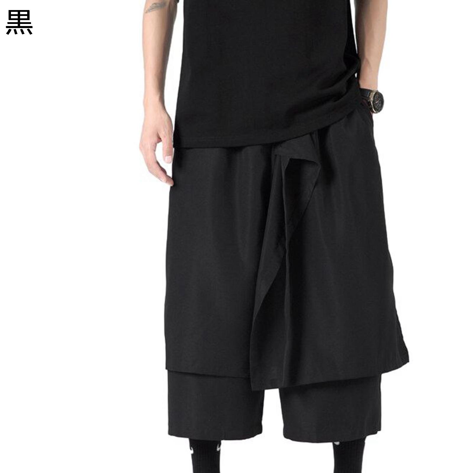 袴パンツ メンズ ワイドボトムズ 変形 サルエルパン ガチョウパンツ 9分丈 ダーク系 ユニセックス 四季通用 ルーズ 闇系 個性的 病み系 無地 薄手 ダンス服 原宿 お出かけ 街着 オシャレ