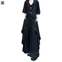 袴パンツ メンズ レディース ワイドボトムズ 変形 サルエルパン ガチョウパンツ ロング丈 ダーク系 ユニセックス ワイド 闇系 個性的 病み系 無地 薄い ダンス服 原宿 デイリー 街着 練習(4)