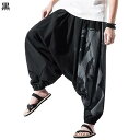 サルエルパンツ メンズ ガチョウパンツ ルーズ ウエストゴム テーパード パッチワーク アラジン 春夏秋用 薄い ドロップクロッチ ガチョウパンツ コーデやすい 純色 お出かけ トレーニング 日常