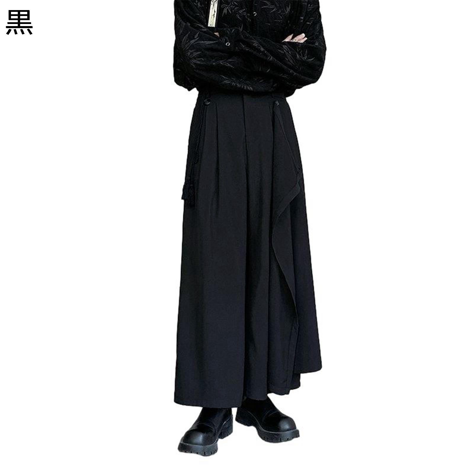 メンズ 袴 サルエルパンツ ワイドパンツ オーバーサイズ ガチョウパン アシンメトリー デザイン性 個性的 軽い ダレパン 大きいサイズ 裾広がり 着回しやすい ゆるパン INS 風 春夏秋