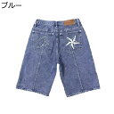 デニムショートパンツ 刺繍 星柄 ハーフパンツ メンズ ジーンズ 短パン 5分丈 春夏用 薄手 ジーパン アメカジ ジーンズ ゆったり ショート丈 ズボン ストリート かっこいい レトロ ポケット 涼しい 通気性 ボトムス