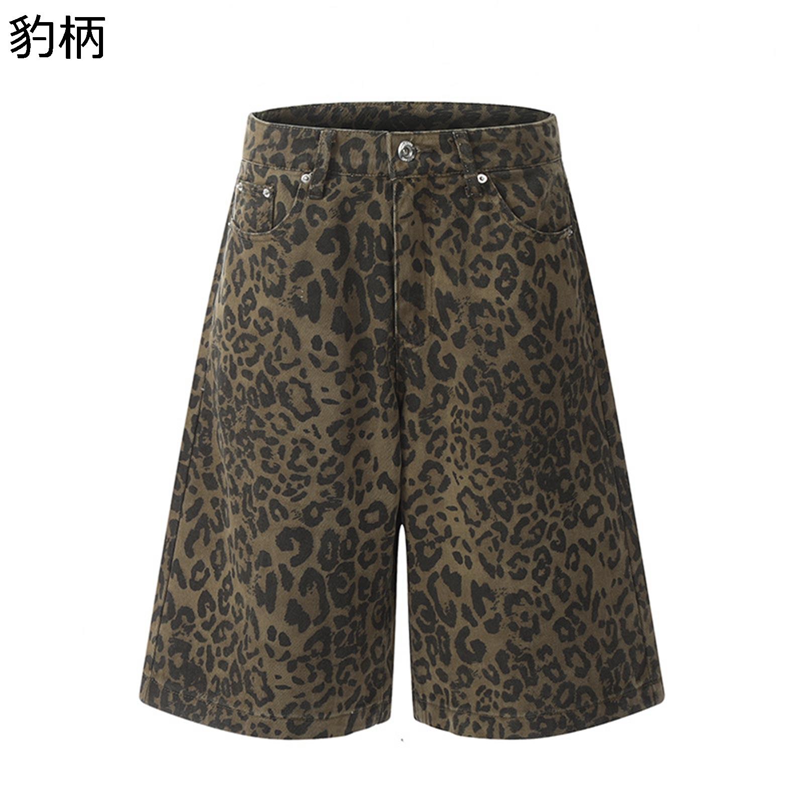 ショートパンツ デニムパンツ ヒョウ柄 レオパード レディース メンズ 豹柄 ワーク ジーンズ 七分丈 短パン 春夏用 作業着 半パンツ 柔らかい 履き心地 軽い 涼しい 街着 ヒップホップ 原宿 お出かけ