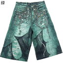 デニムハーフパンツ メンズ チェーン柄 金属 プリント 5分丈 夏用 春着 ジーンズ バギーパンツ ビンテージ カッコイイ 個性的 アメカジ 耐摩耗性 透気性 薄手 カジュアル 運動用 遠出 クライミング
