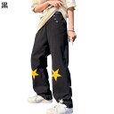 デニムパンツ ワイドパンツ メンズ 星柄 リラックス ロング丈ボトムズ ジーンズ 春夏秋着 Gパン ジーパン 軽量 カジュアル 服と相性が良い オシャレ お出掛...