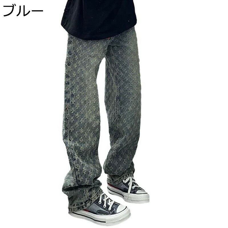 楽天アベブッパンデニムパンツ ワイドパンツ メンズ ダメージ リラックス ロング丈ボトムズ ジーンズ 春夏秋用 Gパン ジーパン カジュアル 着回し力 シンプル 韓国風 ストリート 外出 ダンス ファッション