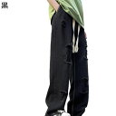 デニムパンツ ジーンズ メンズ ダメージデザイン ワイドパンツ ロング丈 ルーズシルエット お洒落 薄手 柔らかい コーディネート ベーシック 四季使用 カジュ...