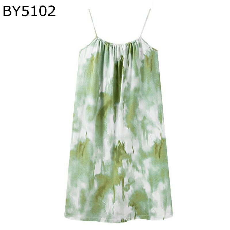 ナイトウェア レディース コットン100% ノースリーブ タイダイ染め ルームワンピース ワンピースパジャマ 春 夏 秋 寝間着 お風呂上がり 薄い ゆったり 柔らか 吸汗透湿 通気 おしゃれ かわいい トラベル