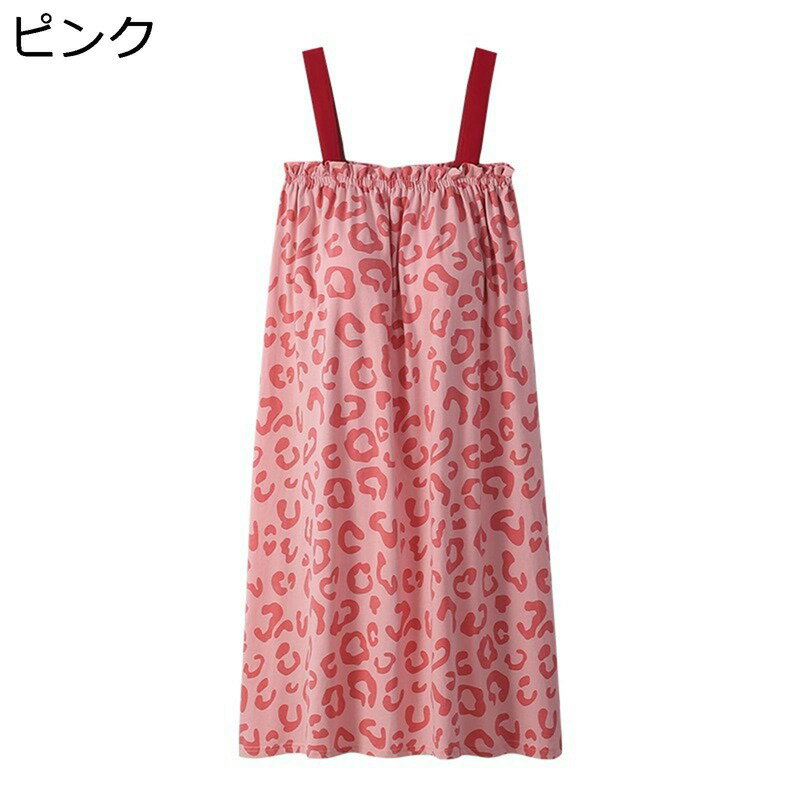 パジャマ ワンピース ヒョウ柄 総柄 ルームウェア パッド付き ノースリーブ 春 夏 レディース ネグリジ..
