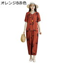 シニアファッション Tシャツ 半袖 チュニック セットアップ 民族風 チャイナ風 中高年 レディース 夏服 ロングパンツ 9分丈 ゆったり 通気性 涼しい ルームウェア 部屋着 敬老の日 ママ 婦人用