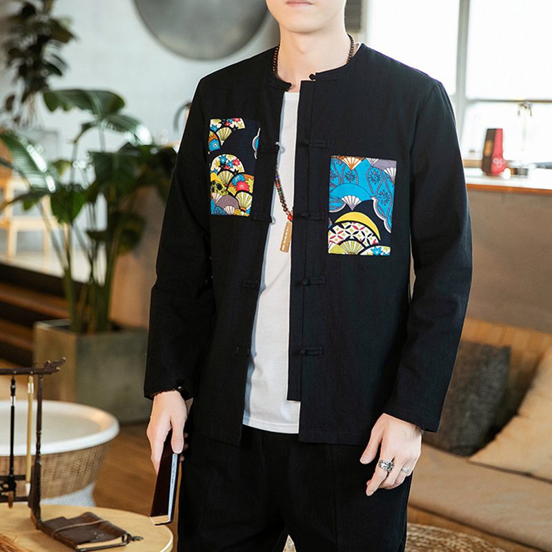 唐装 メンズ 長袖 ジャケット チャイナ服 カジュアルシャツ チャイナ風 レトロ風 ファッション カッコイイ 大きいサイズ プリント トップス アウター トラベル 春秋 お出掛け デイリー