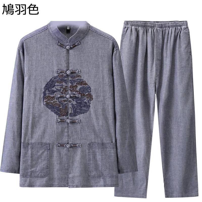 唐装 チャイナシャツ メンズ 長袖 龍柄 刺繍 通気性 軽量 吸汗速乾 チャイナボタン カジュアル ゆったり おしゃれ 民族風 大きいサイズ 上下セット 春秋 ...