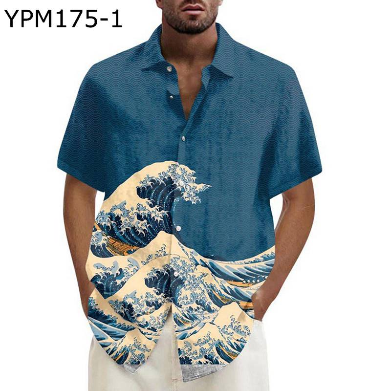 アロハシャツ ビーチシャツ 波柄 3Dプリント付き メンズ レディース インナー 大きいサイズ 男女通用 ..