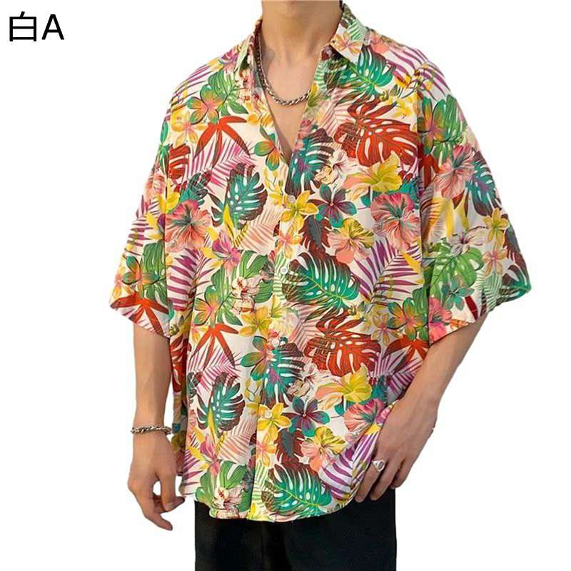 メンズ ビーチシャツ tシャツ 開襟 総柄プリント付き 大きいサイズ 開襟 体型カバー カジュアル カーデ..