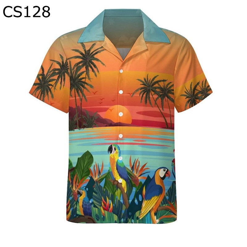 ビーチシャツ やしの木 2XS-4XL ハワイアンシャツ 総柄 プリント付き ジュニア メンズ ユニセックス 開襟 夏服 折り襟 サマー キューバ クール 体型カバー 若者 彼氏ビッチ 海水浴
