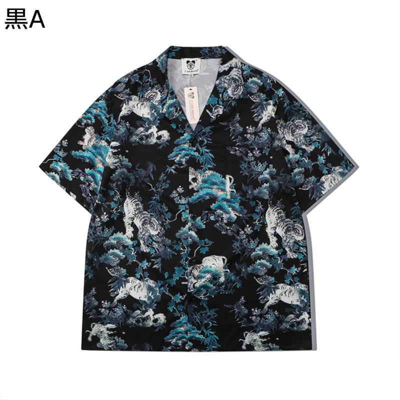 メンズ ビーチシャツ 虎柄 とら ハワイアンシャツ ビーチ 開襟 動物 総柄プリント付き 開襟 ゆったり ..