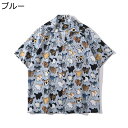 猫柄 ブラウス ハワイシャツ ブラウス アロハ 総柄 レディース かわいい 半袖 5分袖 薄手 春着 開襟 原宿風 欧米風 カジュアル サマー 体型カバー 通気...