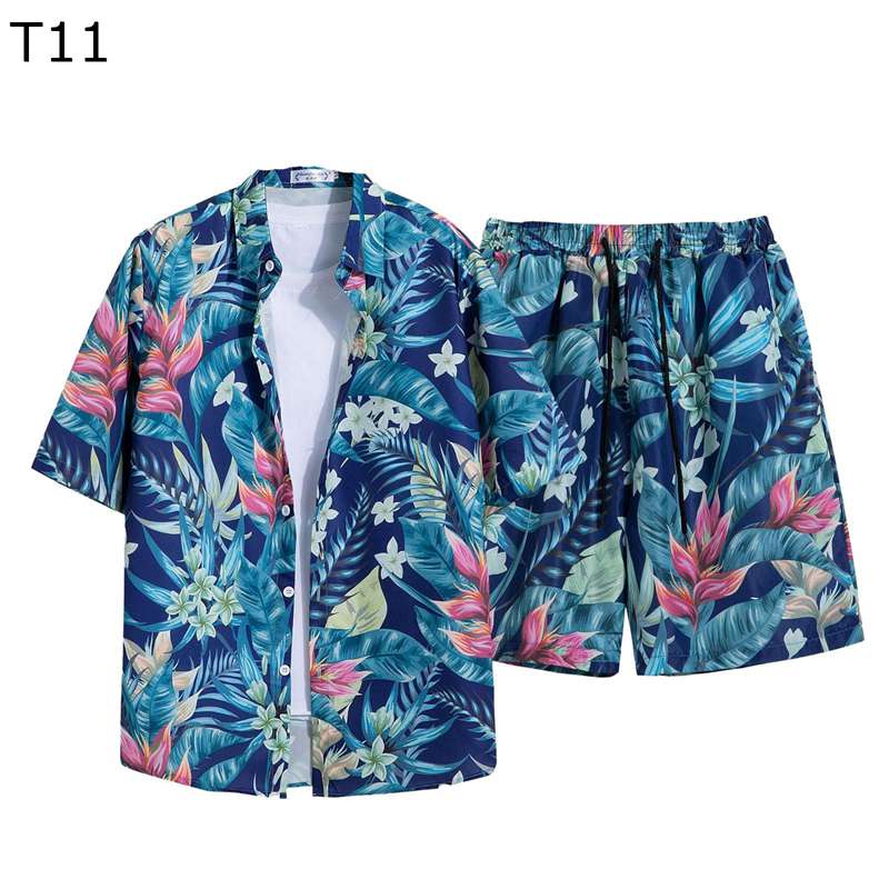 2点セット 上下セット ビーチシャツ ハワイシャツ ブラウス メンズ レディース 短パン 開襟 メンズシャツ 上着 夏服 ゆったり 耐摩耗 肌触り良い おしゃれ...