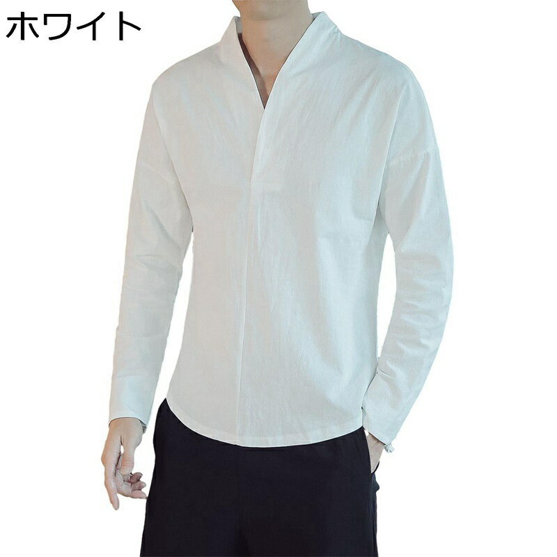 唐装 チャイナ服 長袖 中華風 薄手 漢服 伝統服 Vネック 軽量 通気性 カジュアルシャツ 上着 無地 ゆったり おしゃれ ファッション 大きいサイズ 夏服 トラベル スポーツ お出掛け