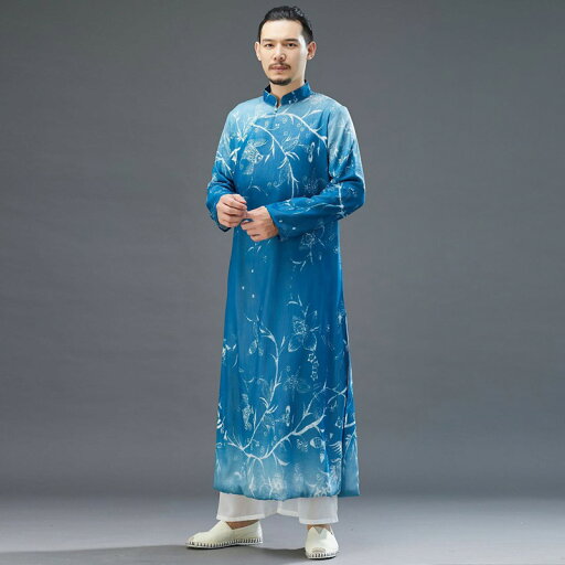 唐装 メンズ チャイナ服 長袖 チャイナ風 民族衣装 伝統服 カジュアル プリント柄 ロング丈 ファッション キレイめ 柔らかい コンフォート 漢服 トラベル 日常着用 お出掛け 普段着 夏服