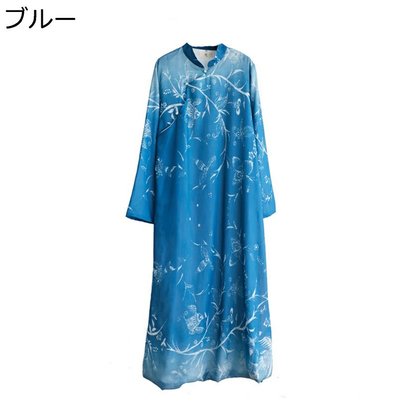 唐装 メンズ チャイナ服 長袖 チャイナ風 民族衣装 伝統服 カジュアル プリント柄 ロング丈 ファッション キレイめ 柔らかい コンフォート 漢服 トラベル 日常着用 お出掛け 普段着 夏服