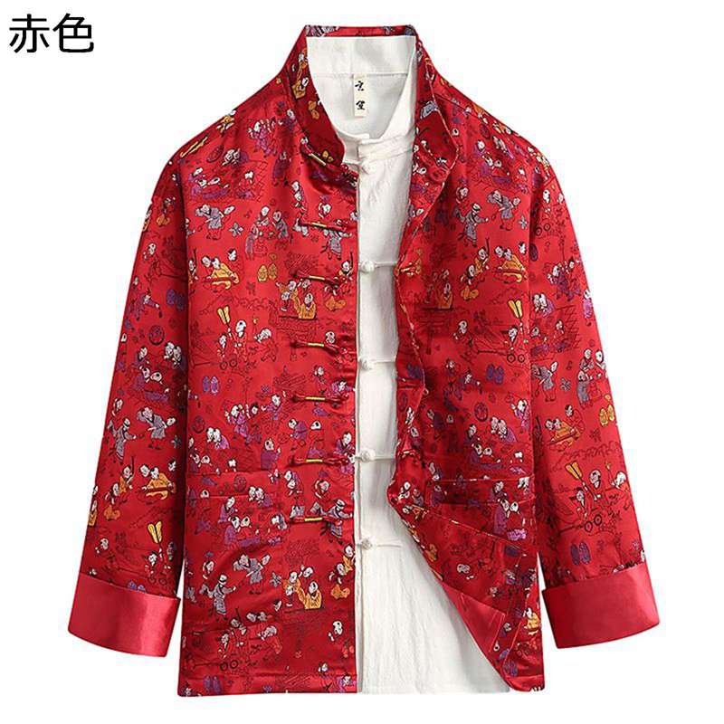 ジャケット メンズ 唐装 チャイナ服 長袖 春秋 大きいサイズ プリント柄 ファッション カジュアル トップス アウター 中華風 柔らかい コンフォート お出掛け デイリー トラベル