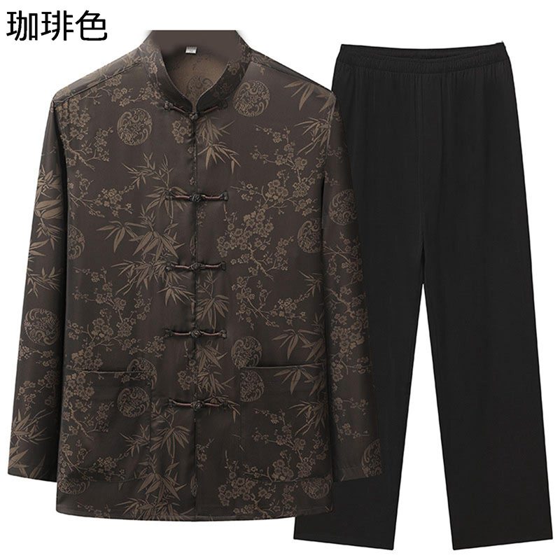 上下セット 唐装 チャイナシャツ メンズ,男性 長袖 漢服 伝統服 速乾性 通気吸湿 チャイナボタン 大きいサイズ カジュアル カンフーシャツ チャイナ風 通学...