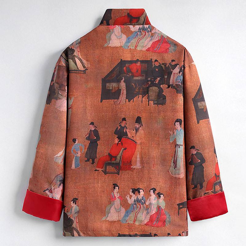 唐装 メンズ 長袖 チャイナ服 ジャケット 仕女柄 プリント 大きいサイズ カジュアル チャイナボタン ファッション 中華風 ヴィンテージ トップス アウター 結婚式 お出掛け お祝い プレゼント