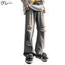 ダメージ メンズ ズボン デニムパンツ ワイドパンツ ジーパン 春秋 バギーパンツ カジュアル ストレート カジュアル バギー ヒップホップ 快適 オフィス 春夏秋 おしゃれ 街着 ジュニア 男性用 ボトムス