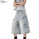 ジーンズ デニムパンツ 6分丈 メンズ レディース オーバーサイズ カーゴパンツ ズボン ロック ヒップホップ 原宿系 個性的 ジーパン 耐摩耗 ロング丈 カジ...