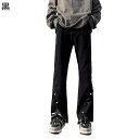 メンズ デニムパンツ フレアパンツ 裾スリット 個性的 ベルボトム カジュアル ファッション ロング丈 原宿 モード系 ボトムズ 春夏秋服 耐摩耗 アウトドア 通勤通学 ヒップホップ 着心地いい